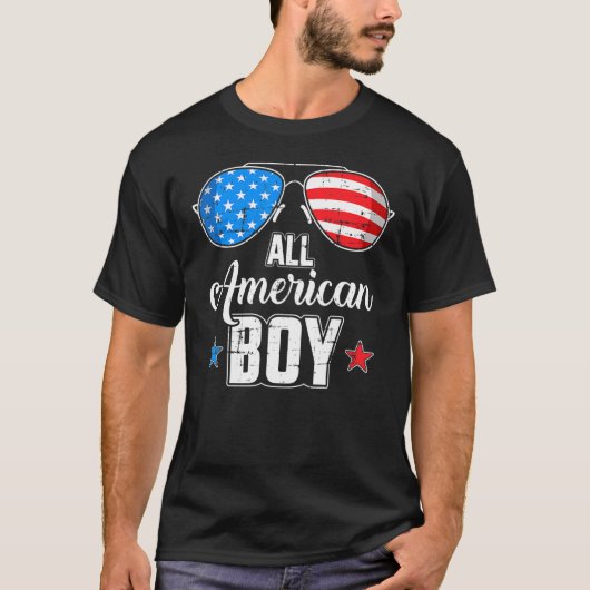 マッチ4のための全米ボーイアメリカ国旗のサングラス Tシャツ (正面)