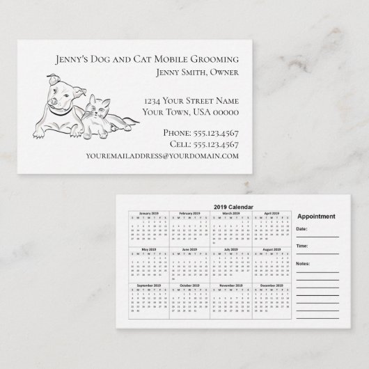 マットの移動式グルーミング2019のカレンダーのデザイン 名刺 (正面/裏面)