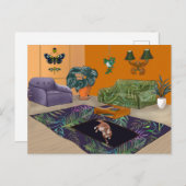 マットの黄色い部屋に眠い太った猫 ポストカード (正面/裏面)