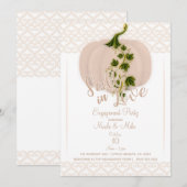 マットピンクパンプキン 秋 恋に落ちる ハート 婚約 招待状 (正面/裏面)