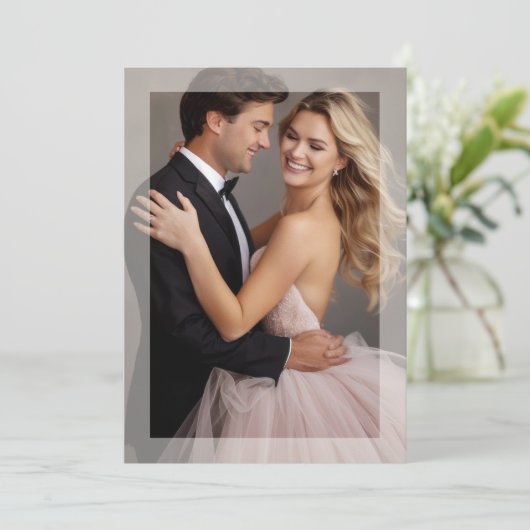 マットフレーム結婚写真の金色のベージュの招待 招待状 (スタンド正面)