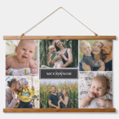 マットブラックモダン6フォトコラージュ&名前 吊り下げ型タペストリー (正面)