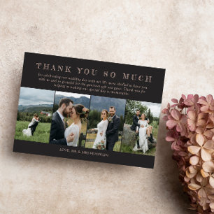 マットブラック結婚の写真スケッチフォントありがとう サンキューカード