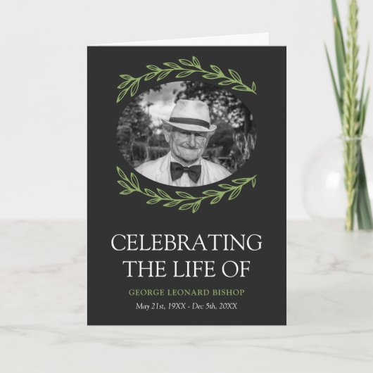 マットブラック緑のフレーム楕円形フォト葬儀 プログラム (正面)