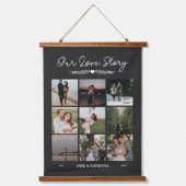 マットブラック緑ラブストーリーフォトコラージュ 吊り下げ型タペストリー (正面)