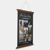 マットブラック緑ラブストーリーフォトコラージュ 吊り下げ型タペストリー (傾斜あり)
