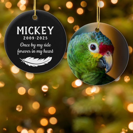 マットブラック羽毛写真ペットバードメモリアル セラミックオーナメント