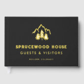 マットブラック金ゴールドマウンテンズパインズBnBレンタルキャビン ゲストブック (正面)