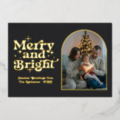 マットブラック＆ゴールド モダン レトロ クリスマス フォト 箔シーズンカード (正面)