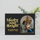 マットブラック＆ゴールド モダン レトロ クリスマス フォト 箔シーズンカード (立ち正面)