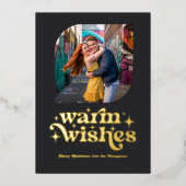 マットブラック&金ゴールドモダンレトロクリスマスフォト 箔シーズンカード (正面)