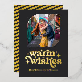 マットブラック&金ゴールドモダンレトロクリスマスフォト 箔シーズンカード