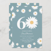 マットブルーデイジー60th誕生日招待状 招待状 (正面/裏面)