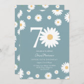 マットブルーデイジー70th誕生日招待状 招待状 (正面/裏面)