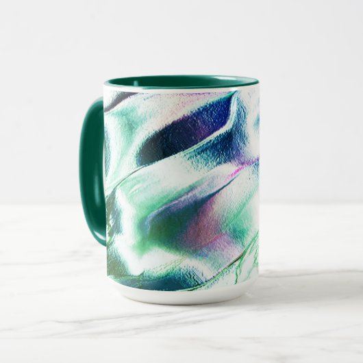 マットメタルから彫られたライト、緑から青のカラー マグカップ (正面左)
