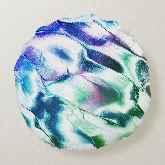 マットメタルから彫られたライト、緑から青のカラー ラウンドクッション (裏面)