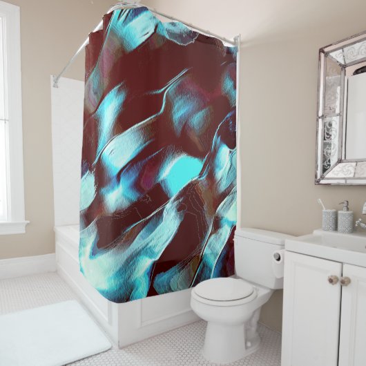マットメタルで彫られた、茶色からシアンのグラデーション シャワーカーテン (インサイチュ)