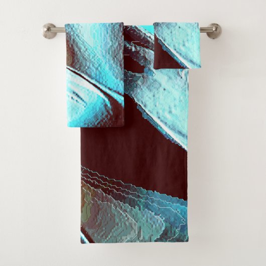 マットメタルで彫られた、茶色からシアンのグラデーション バスタオルセット (インサイチュ)
