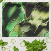 マットメタル、グリーンとクリーム色の彫刻 キッチンタオル (折り畳み)