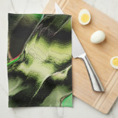 マットメタル、グリーンとクリーム色の彫刻 キッチンタオル (四つ折り)