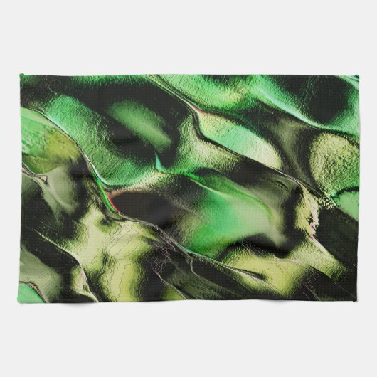 マットメタル、グリーンとクリーム色の彫刻 キッチンタオル (横)