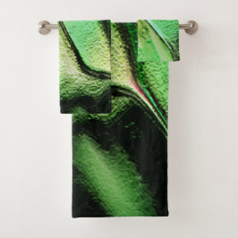 マットメタル、グリーンとクリーム色の彫刻 バスタオルセット