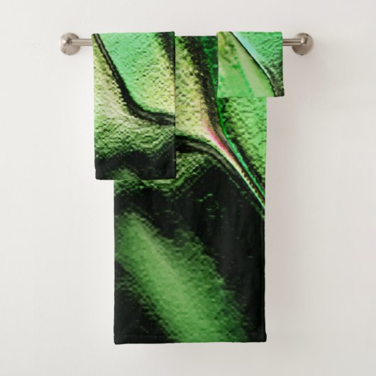 マットメタル、グリーンとクリーム色の彫刻 バスタオルセット (インサイチュ)