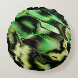 マットメタル、グリーンとクリーム色の彫刻 ラウンドクッション