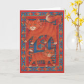 マット猫の"ハッピーバースデー"の挨拶状 カード (黄色い花)