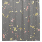 マット金ゴールドとバラ金ゴールドフレーク暖かいダークグレー シャワーカーテン (正面)