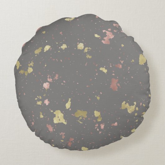 マット金ゴールドとバラ金ゴールドフレーク暖かいダークグレー ラウンドクッション (裏面)