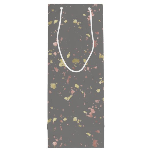 マット金ゴールドとバラ金ゴールドフレーク暖かいダークグレー ワインギフトバッグ (裏面)