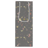 マット金ゴールドとバラ金ゴールドフレーク暖かいダークグレー ワインギフトバッグ (正面)