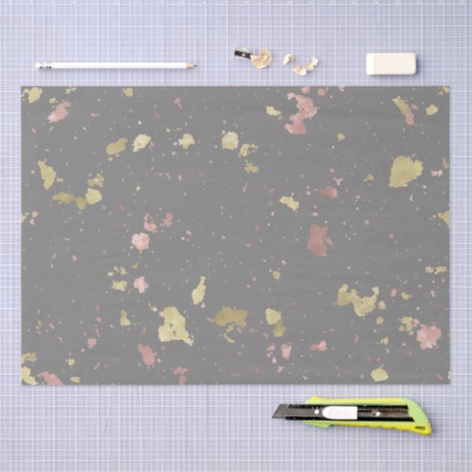 マット金ゴールドとバラ金ゴールドフレーク暖かいダークグレー 薄葉紙 (クラフト)