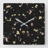 マット金ゴールドとバラ金ゴールドフレーク黒 スクエア壁時計 (正面)