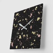 マット金ゴールドとバラ金ゴールドフレーク黒 スクエア壁時計 (傾斜)