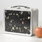 マット金ゴールドとバラ金ゴールドフレーク黒 メタルランチボックス (インサイチュ)