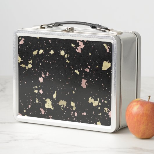 マット金ゴールドとバラ金ゴールドフレーク黒 メタルランチボックス (インサイチュ)