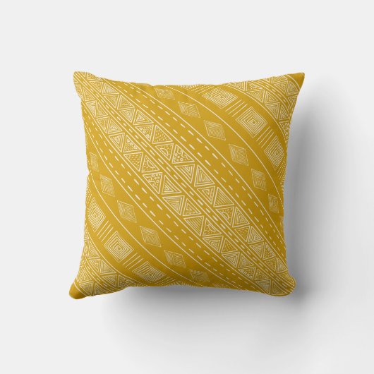 マッドクロスインスパイアマスタードイエロートライバルプリント クッション (裏面)