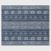 マッドクロスブルーと白のトライバルインスパイアジオメトリ ラッピングペーパー (フラット)