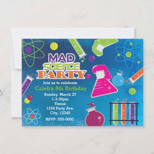 マッドサイエンス科学者 誕生日パーティー招待状 招待状 (正面)