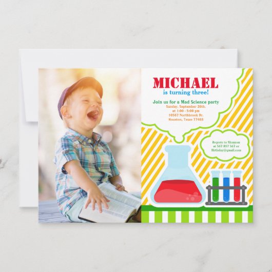 マッドサイエンス バースデーパーティー フォト招待状 招待状 (正面)