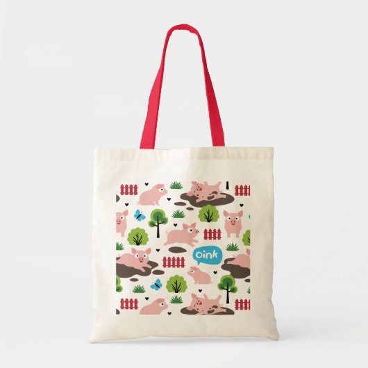 マッドトートバッグの中の幸せな子豚 トートバッグ (正面)