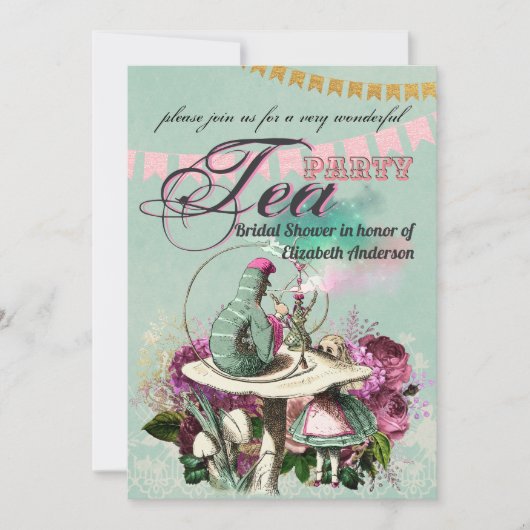 マッドハッター アリス ヴィンテージ ティーパーティー ブライダルシャワー 招待状 (正面)