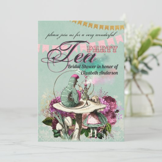 マッドハッター アリス ヴィンテージ ティーパーティー ブライダルシャワー 招待状 (スタンド正面)