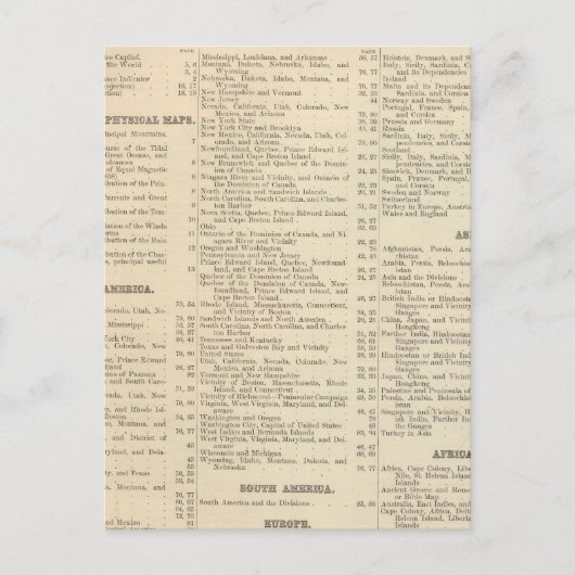 マップとグラフのアルファベット順のリスト ポストカード (正面)