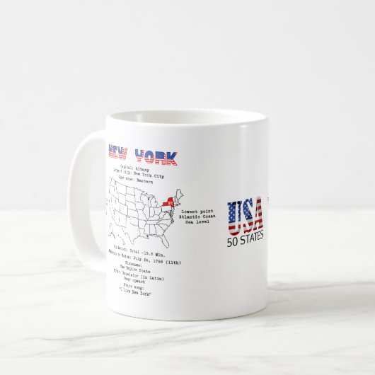 マップと有用な情報に関するニューヨークのアメリカ州 コーヒーマグカップ (正面左)