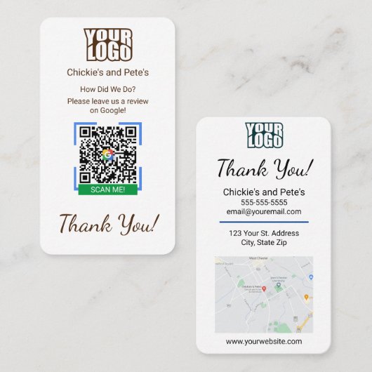 マップとQRコードリンクテンプレートを使用したGoogleレビュー 名刺 (正面/裏面)