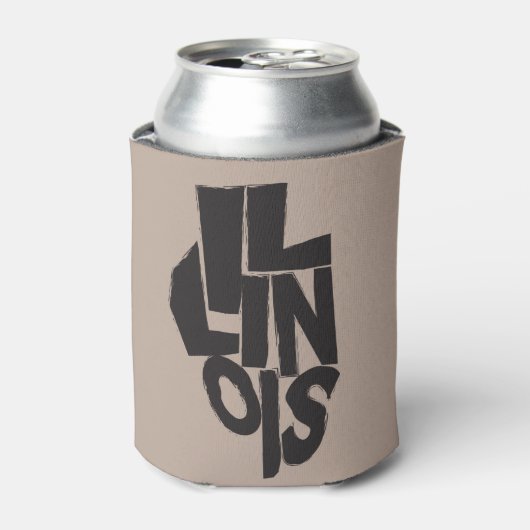 マップのアウトライン上のイリノイ文字デザイン 缶クーラー (缶正面)