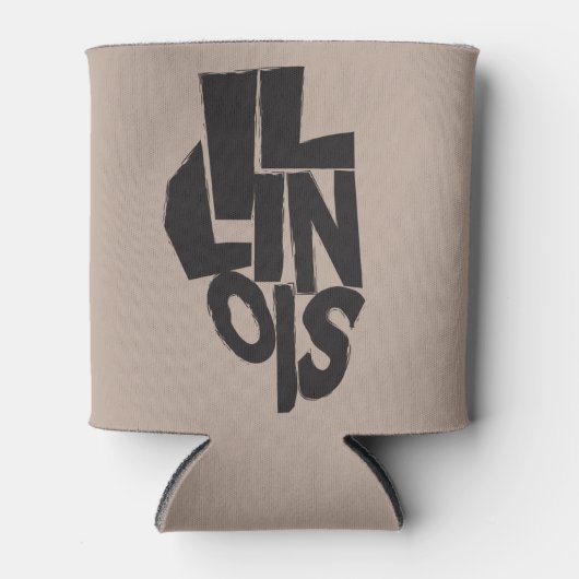 マップのアウトライン上のイリノイ文字デザイン 缶クーラー (正面)